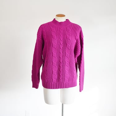 80s Fuchsia Cable Knit Sweater - L/XL 