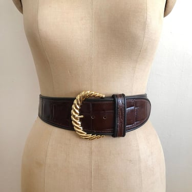 Croc-Textured Wide Waist Belt - 1980s 