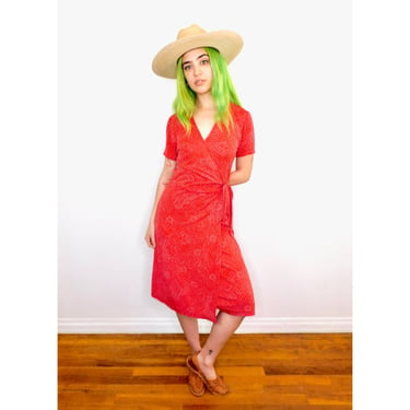 DVF Silk Wrap Dress // vintage Diane Von Furstenberg high waist red boho hippy hippie sun // S Small 4 
