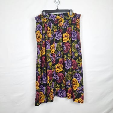 Vintage 90s Floral Midi Skirt, Plus Size 