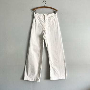 Vintage 50s 60s USN White Dungaree Flared Pants High Waisted Size 27 