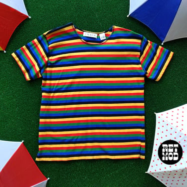 Cool Vintage 80s 90s Colorful Striped T-Shirt Top by Chaus 