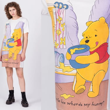 90s Pooh Bear T Shirt Dress - One Size | Vintage Winnie The Pooh Cartoon Oversize Sleep Shirt 