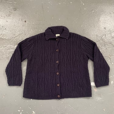 Size Small Vintage 90s LL Bean Button Up Collared Cable Knit Sweater Women’s Blue 