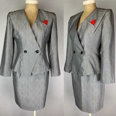 Vintage 90s Silver Skirt Suit Fit and Flared Size Small 