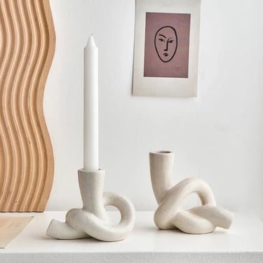 Curled Knot Ceramic Candlestick Holder + Bud Vase