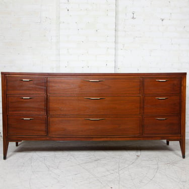 Vintage MCM 9 drawer rosewood dresser with brass handles by Kent Coffey TEMPO | Free delivery in NYC and Hudson Valley areas 