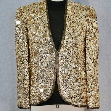 1980s Gold Sequin Trophy Jacket by Adrianna Papell - Beaded Cocktail Jacket - Black Tie - Formal - Gold Party Jacket 