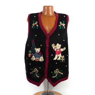 Ugly Christmas Sweater Vintage 1980s Tacky Holiday Cardigan Vest Party Women's size 2X 