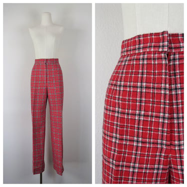 Vintage 1970s wool plaid trousers, high waist pants, academia, size medium, 29