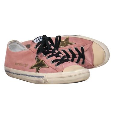 Golden Goose - Light Pink Suede Lace-Up Sneakers w/ Star Embellishments Sz 10