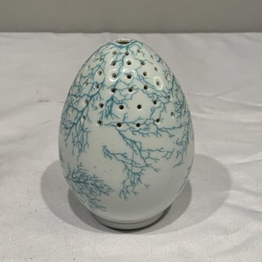 Giraud Limoges France Potpourri Canister Vase Box Egg Form Aqua Blue Coral, Easter table decor, egg bud vases, drawer scents 