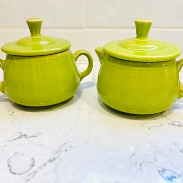 Lime Green Fiesta/Fiestaware Sugar Bowl and Creamer both with Lids by LeChalet