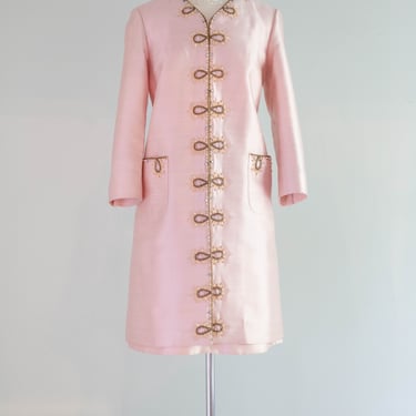 Elegant 1960's Pink Two Piece Beaded Shantung Silk Coat & Dress Set / ML