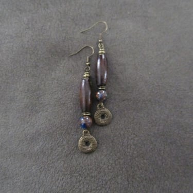 Long jasper and wooden earrings 