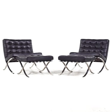 Mies van der Rohe for Knoll Mid Century Barcelona Lounge Chairs with Ottomans - Pair - mcm 