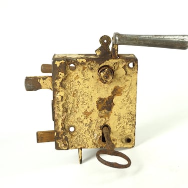 Antique lock and key, old lock for door, industrial door lock, vintage lock, old door lock, antique key, retro door handle, unique door lock 