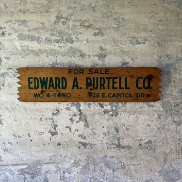 Vintage Edward A. Purtell Co Milwaukee, Realtor Wood Sign 