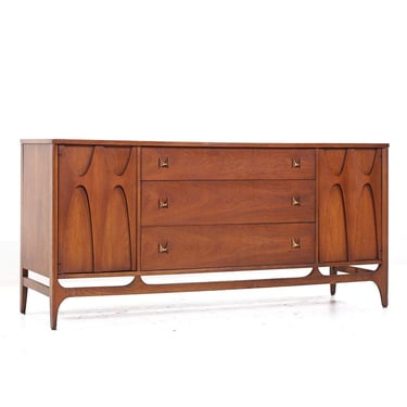 Broyhill Brasilia Mid Century 66 inch Walnut and Brass Credenza - mcm 