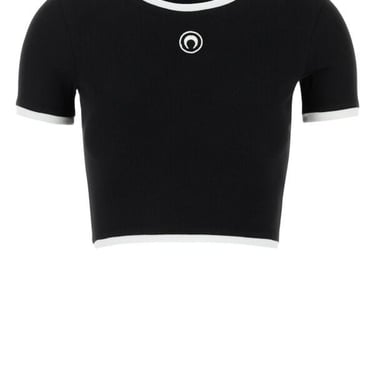 Marine Serre Women Moon Logo Ribbed Jersey Cropped Top