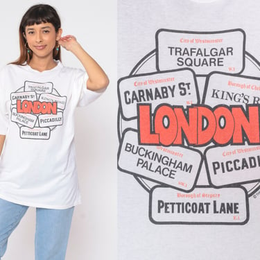 90s London T Shirt Vintage Buckingham Palace, Carnaby Street, Piccadilly Circus Shirt 1990s Retro Tee Souvenir Travel Tshirt Medium 