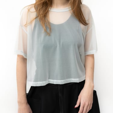 Sheer Cropped Mesh T-Shirt in WHITE