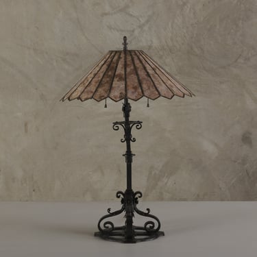 WROUGHT IRON TABLE LAMP WITH MICA SHADE