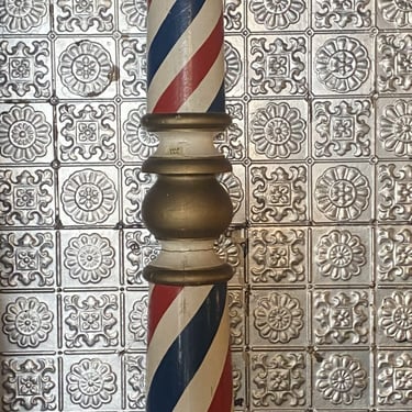 Painted Wood Barber Pole From The Palmer House Barbershop