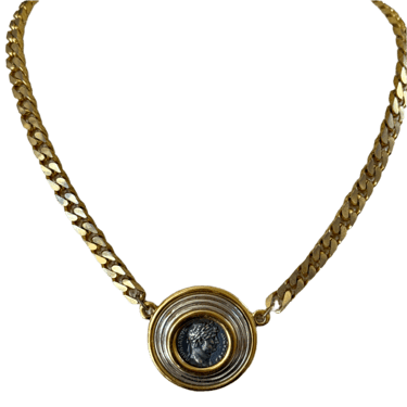 Vintage 80s Silver and Gold Roman Coin Necklace