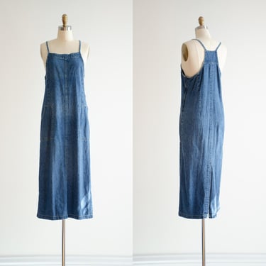 denim overall dress 90s y2k vintage loose oversized jean pinafore maxi dress 