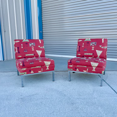 1960s Mid Century Chrome Lounge Chairs Attributed to Florence Knoll - a Pair 