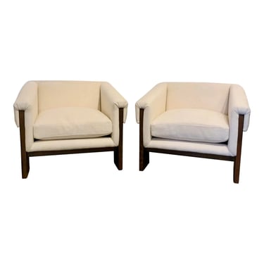 Mid-Century Modern Style Cream Club Chairs- a Pair