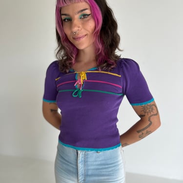 60s Perfect Purple Rainbow Knit Top