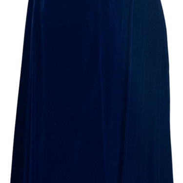 70s Midnight Blue Velvet Sequin Trim Halter Gown