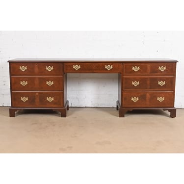 Baker Furniture Georgian Burled Walnut Executive Credenza Desk, Newly Refinished