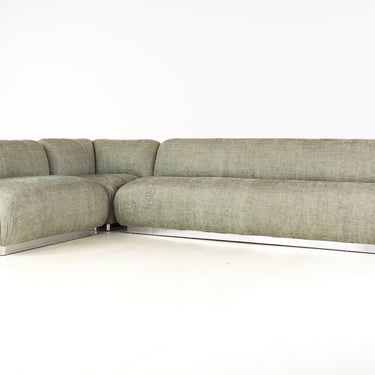 Milo Baughman Style Interior Crafts Chrome Base 3 Piece Sectional Sofa - mcm 