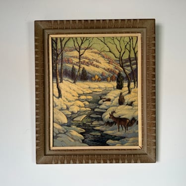 1960's Vintage Triek Winter River Landscape Oil Painting 