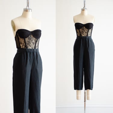 black linen pants 90s y2k vintage high waisted cropped pants 