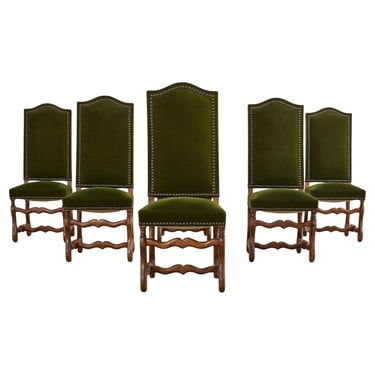 Set of Six French Os de Mouton Dining Chairs in Mohair Velvet