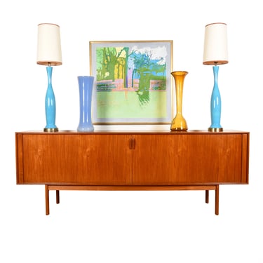 86″ Scandinavian Modern Teak Tambour Door Credenza | Sideboard