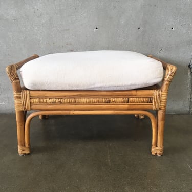 Vintage Bamboo Ottoman w/ Cushion