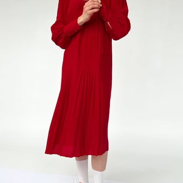 Red Silk Pleated Dress (M)