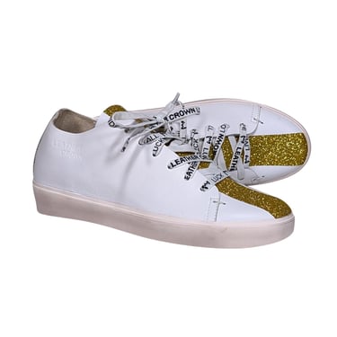 Leather Crown - White leather w/ Gold Glitter Detail Sneaker Sz 9