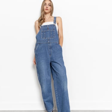 VINTAGE DENIM OVERALLS Baggy Jean Dungarees Faded Pockets Wide Leg / Medium 