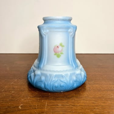 Vintage Art Deco Satin Glass Lamp Shade Light Fixture Blue Hand Painted Flower 