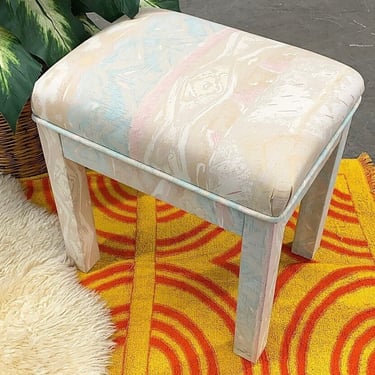 Vintage Ottoman Retro 1990s Contemporary + Cushioned Top + Southwestern Print + Rectangular + Vanity Seating + Parsons Style + Footrest 