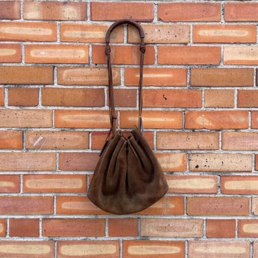 brown suede leather Gucci shoulder bucket bag 