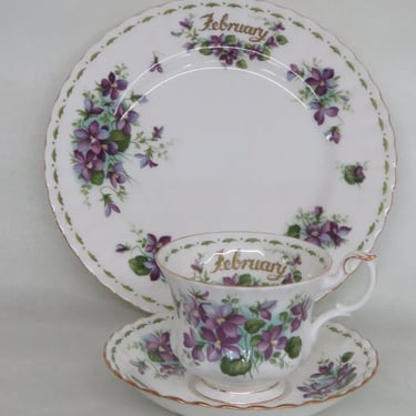 Royal Albert Bone China February Violets Tea Cup Saucer and Plate Set 3783B
