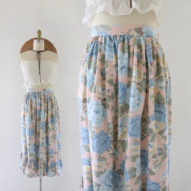 70s botanical midi skirt - 24 - vintage 1970s cute cottage cottagecore floral XS extra small summer skirt 