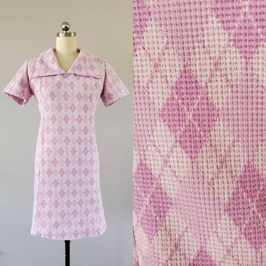 1970s Lilac Argyle Dress 70's Mod Dress 70s Women's Vintage Size XL / 16 